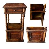 Table de chevet ancienne – bois massif & marbre rouge