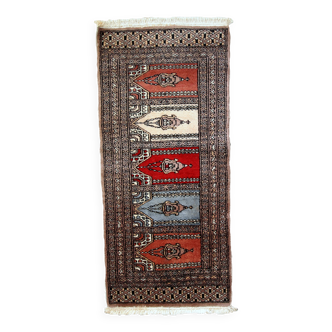Tapis vintage fait main Boukhara de prière en laine rouge (45cm x 101cm)