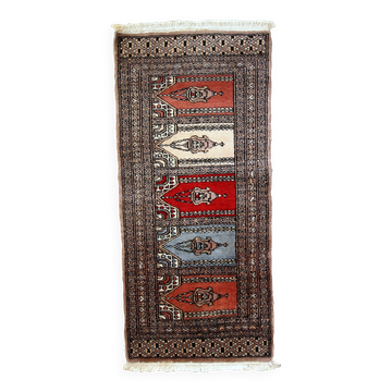 Tapis vintage fait main Boukhara de prière en laine rouge (45cm x 101cm)