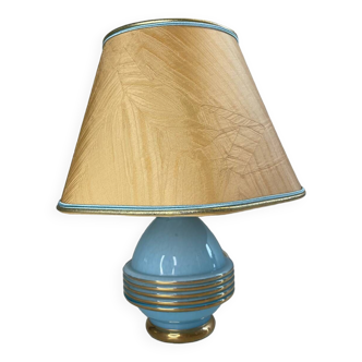Pale blue Clichy glass foot lamp with gilding, 1940s