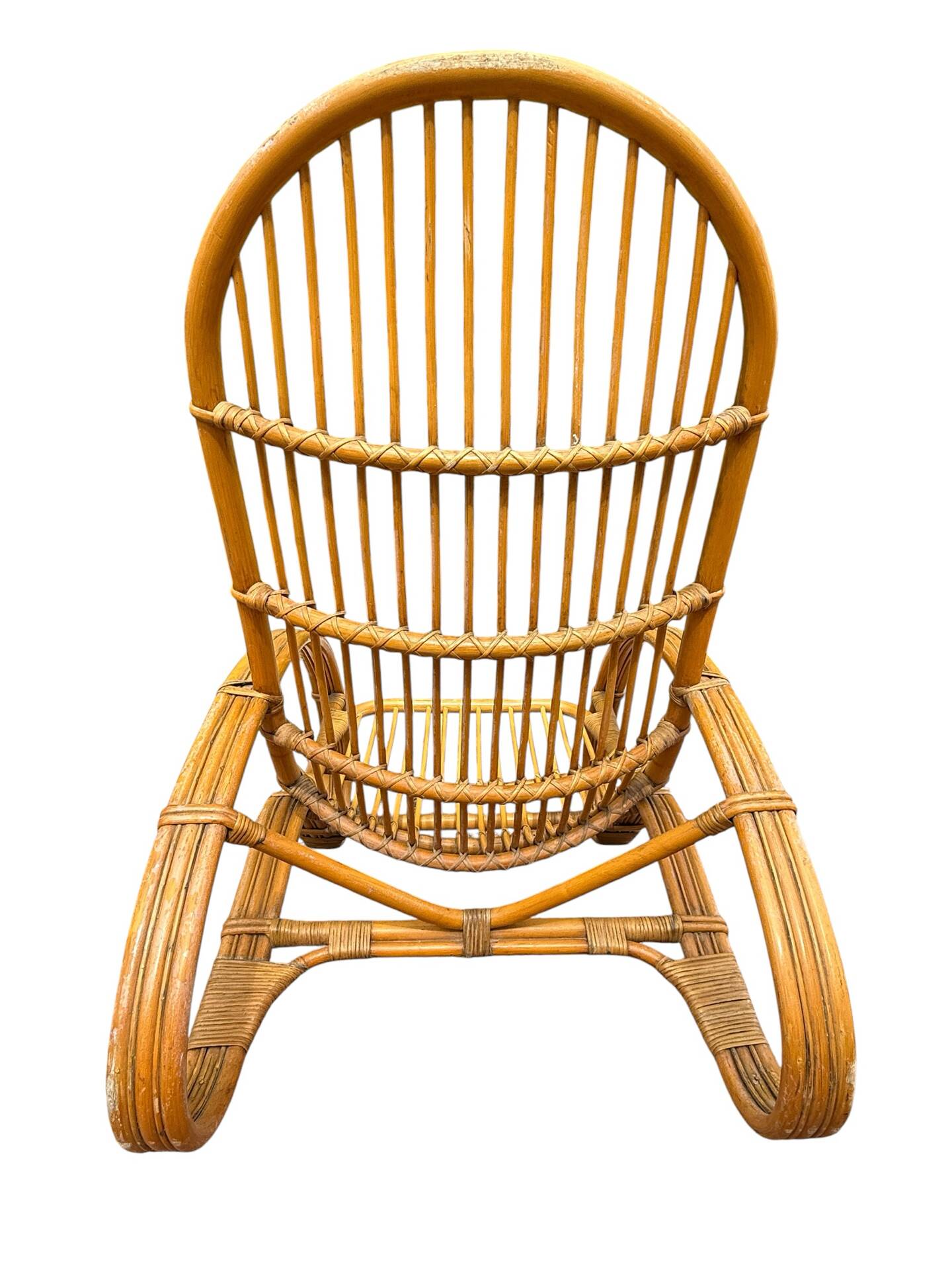 Curved bamboo and rattan armchair in Italian style by Roberti from the 1960s.