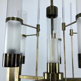 Sciolari, five arms brass and glass tube chandelier. Italy 1960s