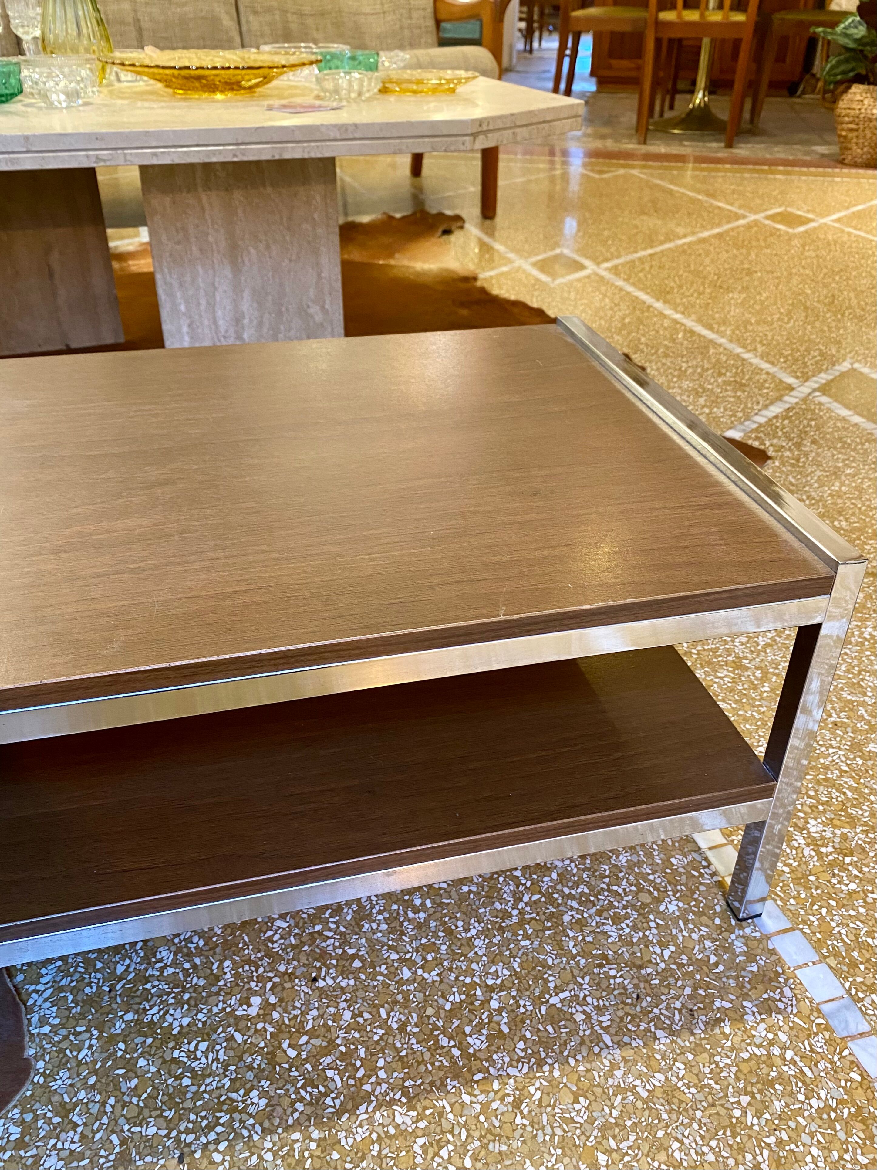 Coffee table in wood and chrome metal from the 70s