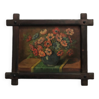 Oil on panel bouquet of tulips