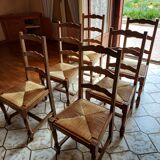 Set of 6 straw chairs, oak legs
