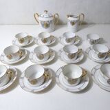 Limoges Ribes porcelain tea and coffee service, gold, silver, iridescent mother-of-pearl, Art Deco