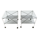 Pair of Postmodern Glass Carts Mod. Biplano by Bruno Munari for Robots, Italy