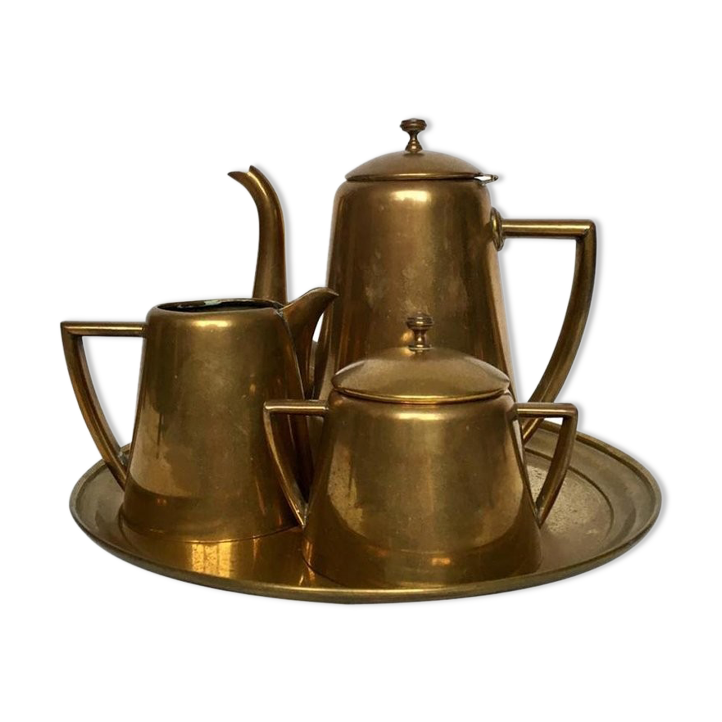 Art Deco German Brass Coffee Set from Hogri, 4 Pieces