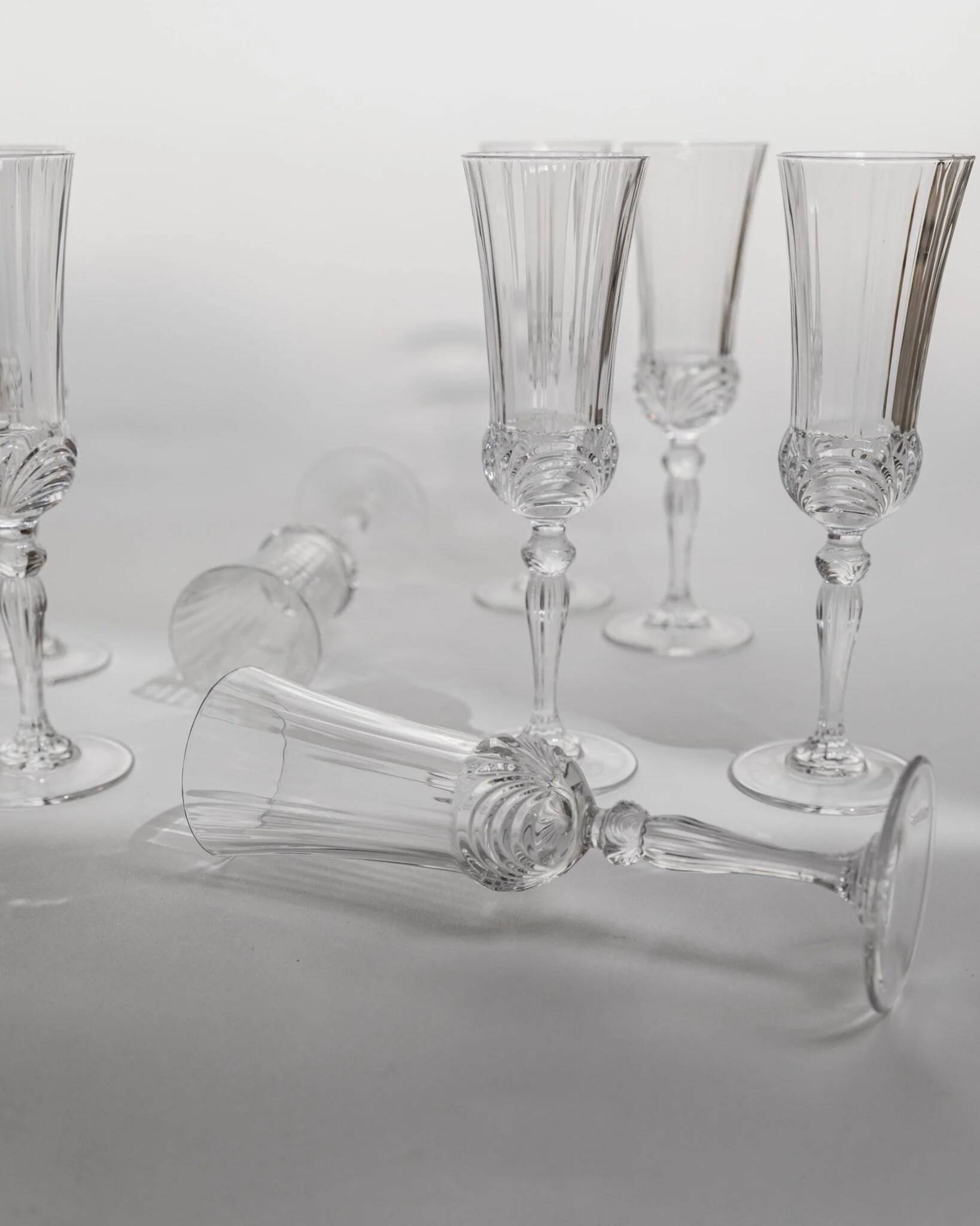 Verres à champagne en cristal clair - Ensemble de 8, cristal taillé italien Melodia, barware vintage des années 1980