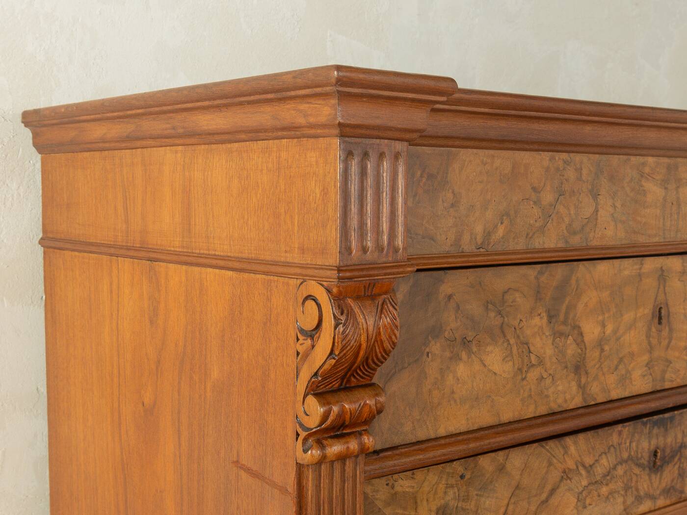 Antique secretary desk from the 1880s, walnut, restored