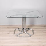 70s vintage square table in chromed metal and glass italian design