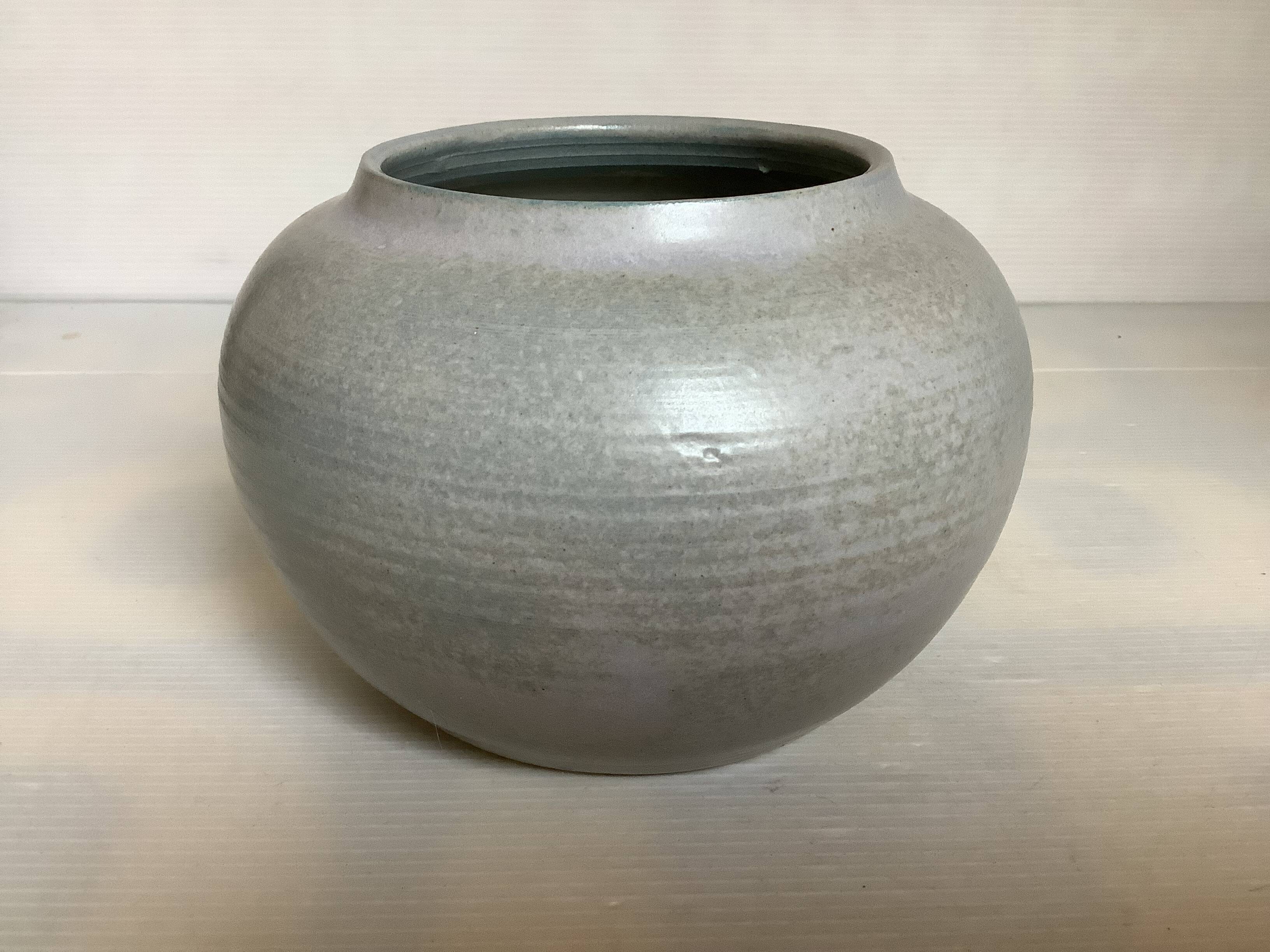 Grey blue ceramic round vase