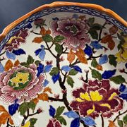 Deep dish, centerpiece, melonnière bowl in Gien earthenware, Peonies decor