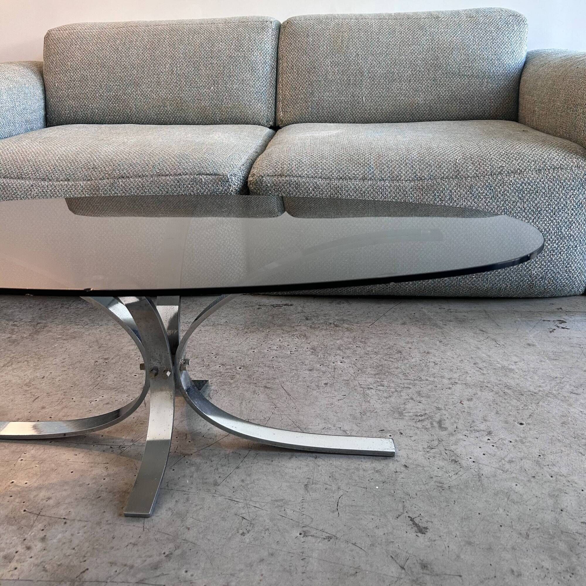 seventies coffee table with chrome and smoked glass