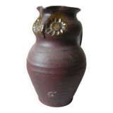 Ancien pichet broc chouette hibou en terre cuite poterie signée déco ferme rétro