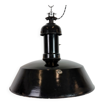 Industrial Black Enamel Bauhaus Pendant Lamp, 1930s