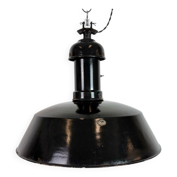 Industrial Black Enamel Bauhaus Pendant Lamp, 1930s