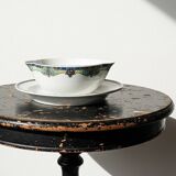 Old Lunéville sauce boat, opaque porcelain with polychrome decoration.