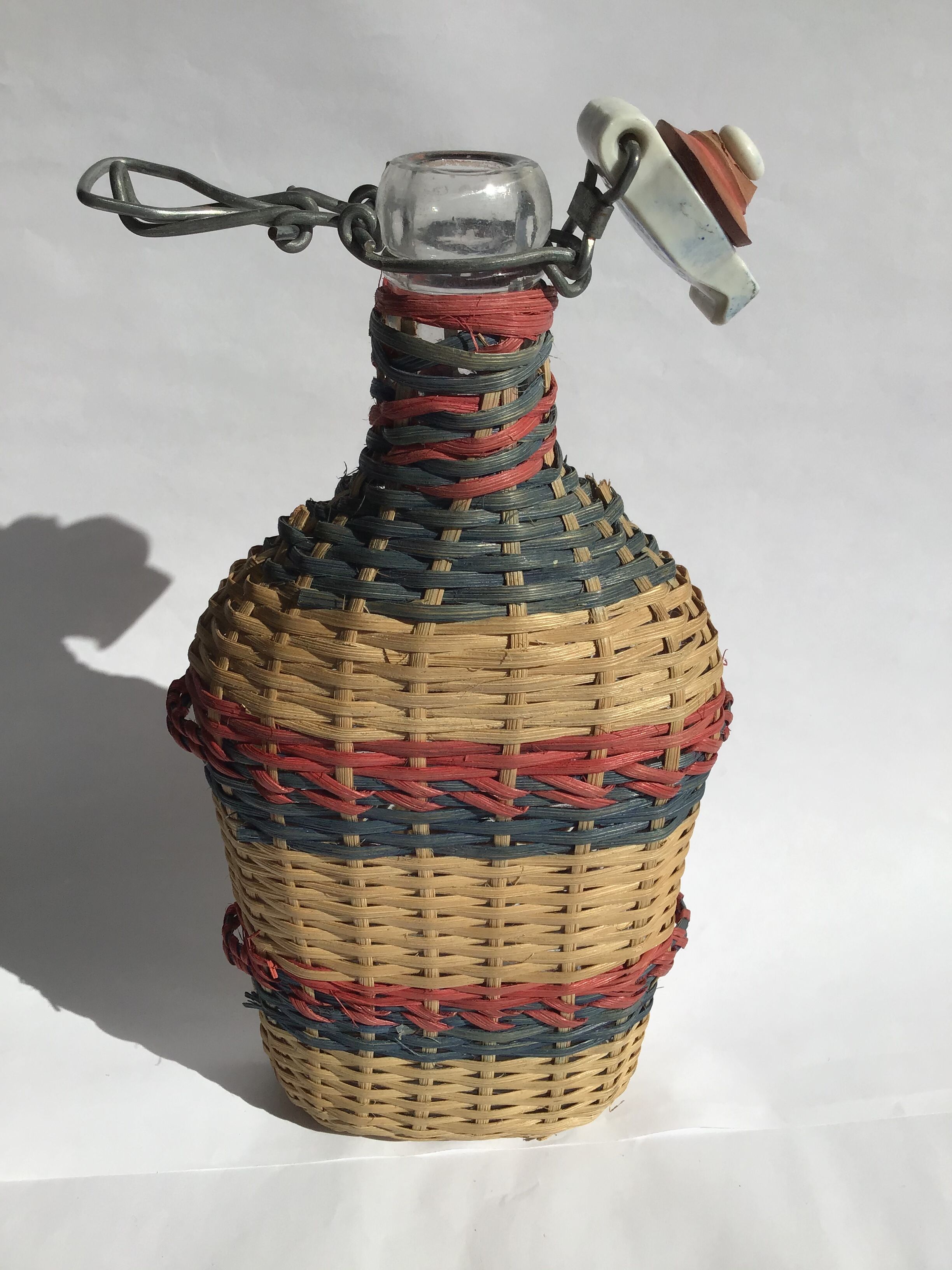 Colorful wicker bottle porcelain cap
