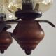 French 5 Light Mid Century Chandelier Wood Metal & Patterned Glass Shades