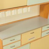 Enchanting two-piece kitchen cabinet from the 1950s in typical pastel colours