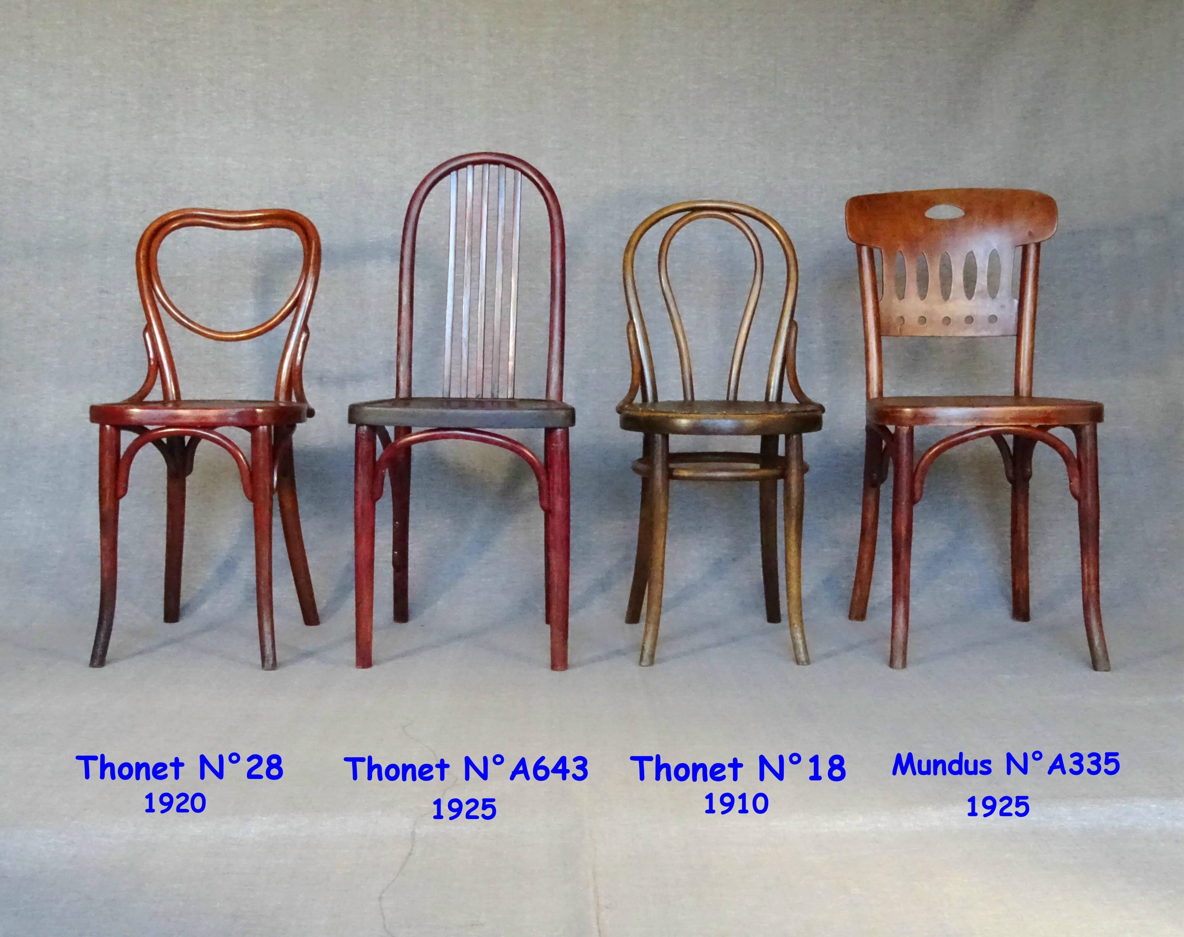 Set of 4 Thonet and Mundus Bistrot chairs 1910 to 1930