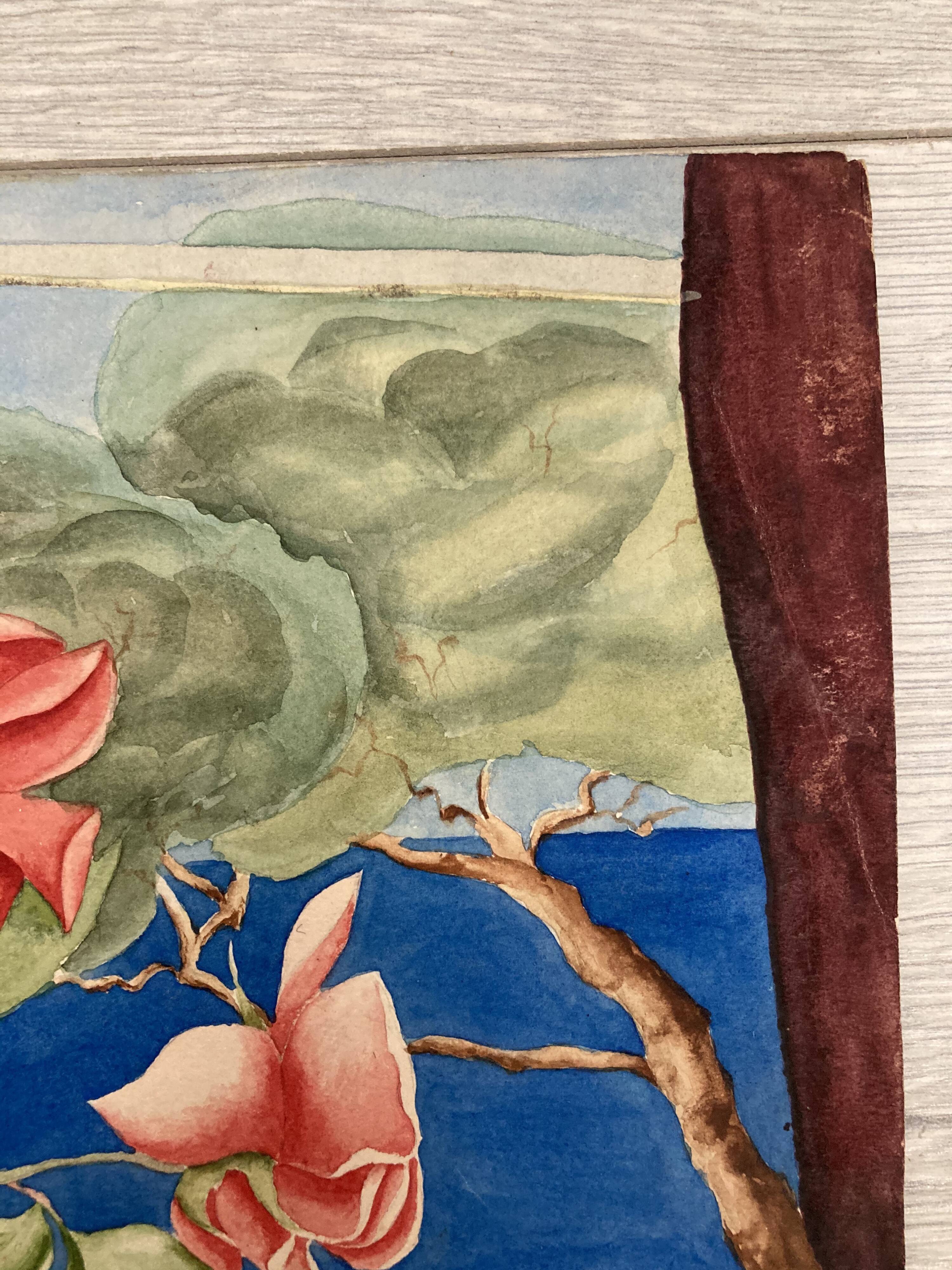 Watercolor with vintage bouquet