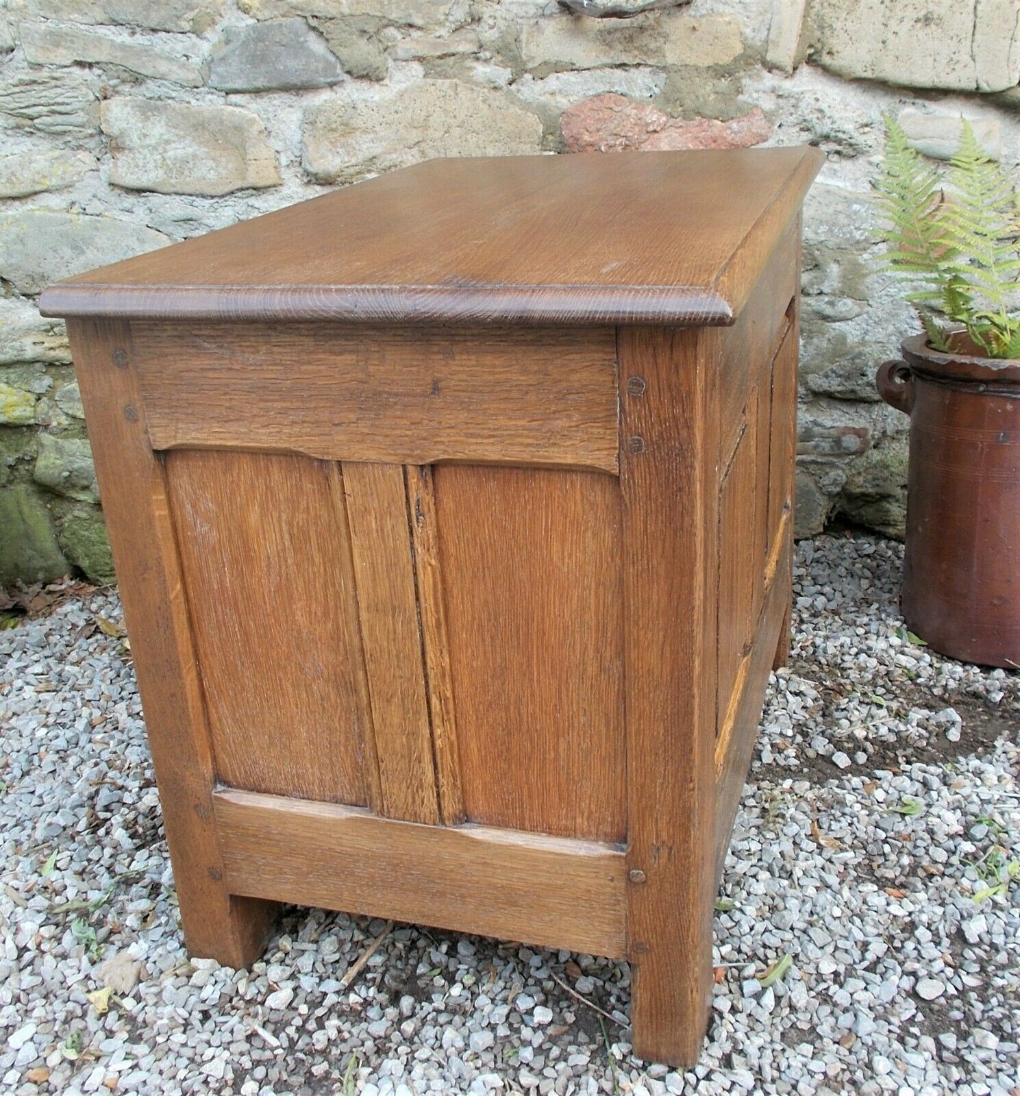 Antique coffer, french panelled oak chest