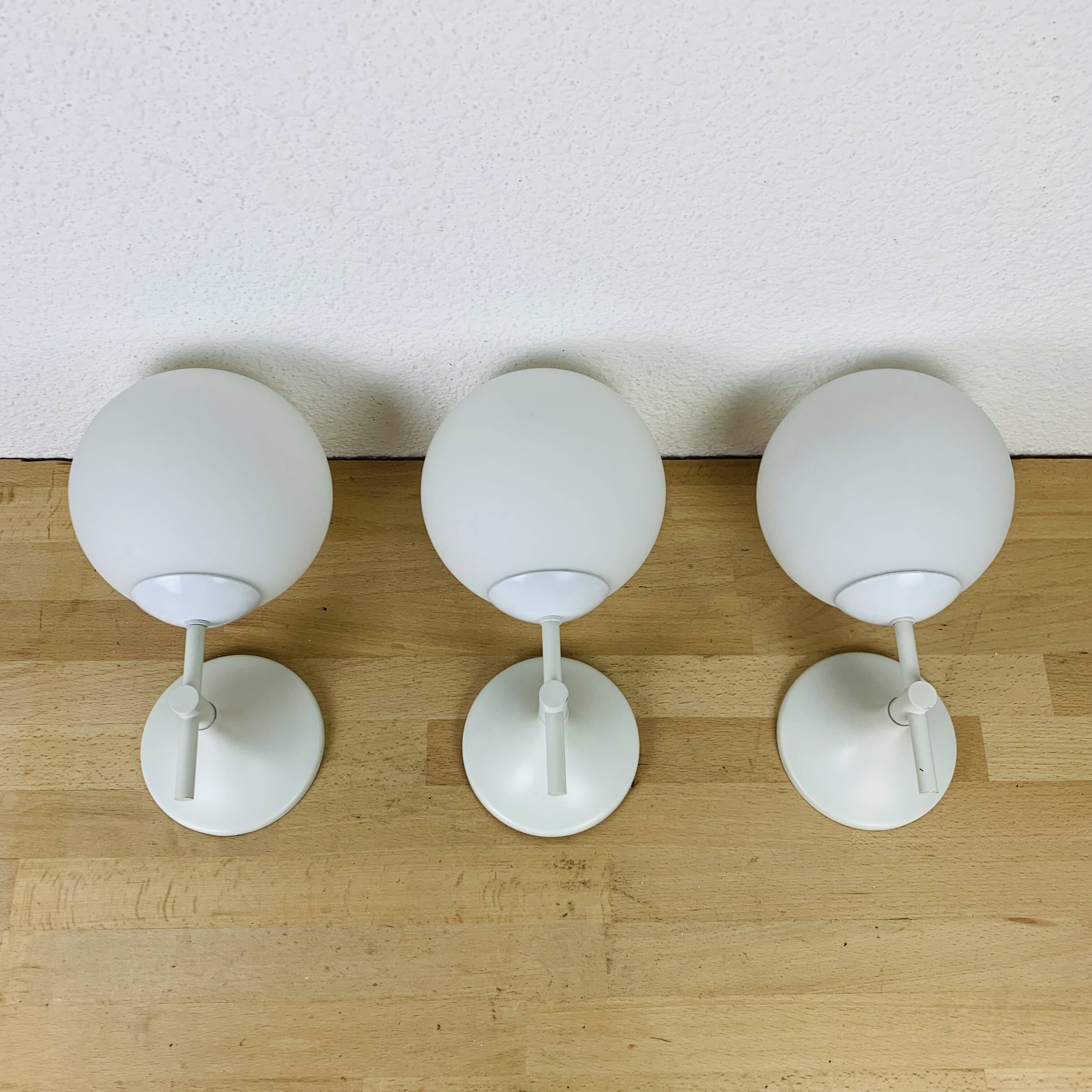 3 Max Bill wall lights for Temde in opaline, 1970s