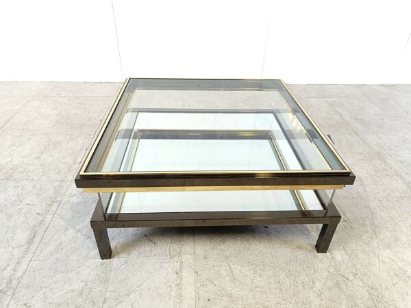 Table basse vintage coulissante en verre, 1970