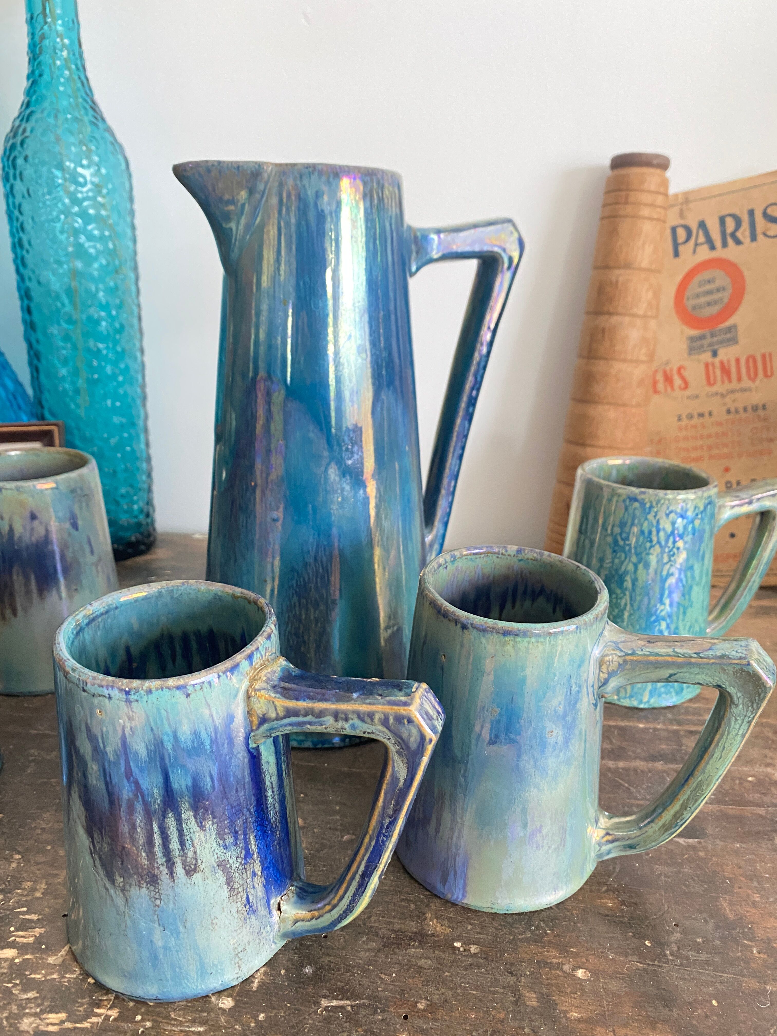 Pichet et tasses en grès rambervillers