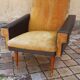 Pair of vintage 60s armchairs in black imitation leather and mustard toffee