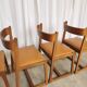 Lot de 4 chaises de salle à manger vintage / design sculptural en bois des années 70, cuir marron
