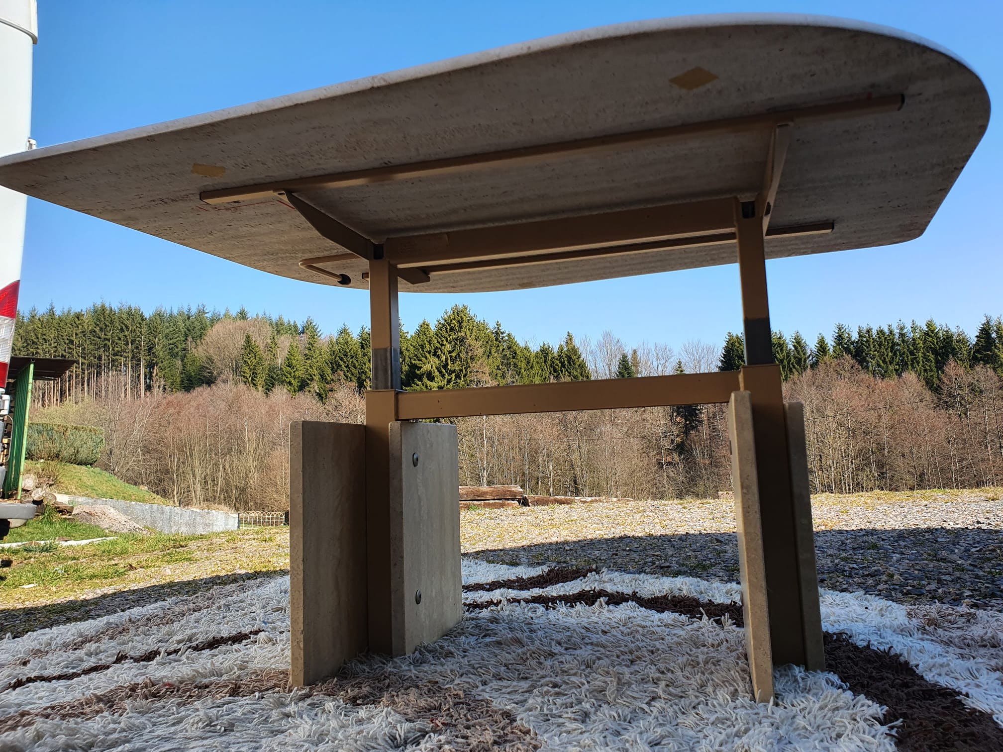 Adjustable travertine coffee table eye shape