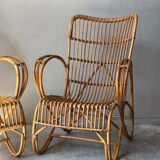 Fauteuil en bambou et rotin dans l'esprit de Louis Sognot, France 50s