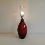 Lamp base in deep red glass, from Danish Holmegaard glassworks