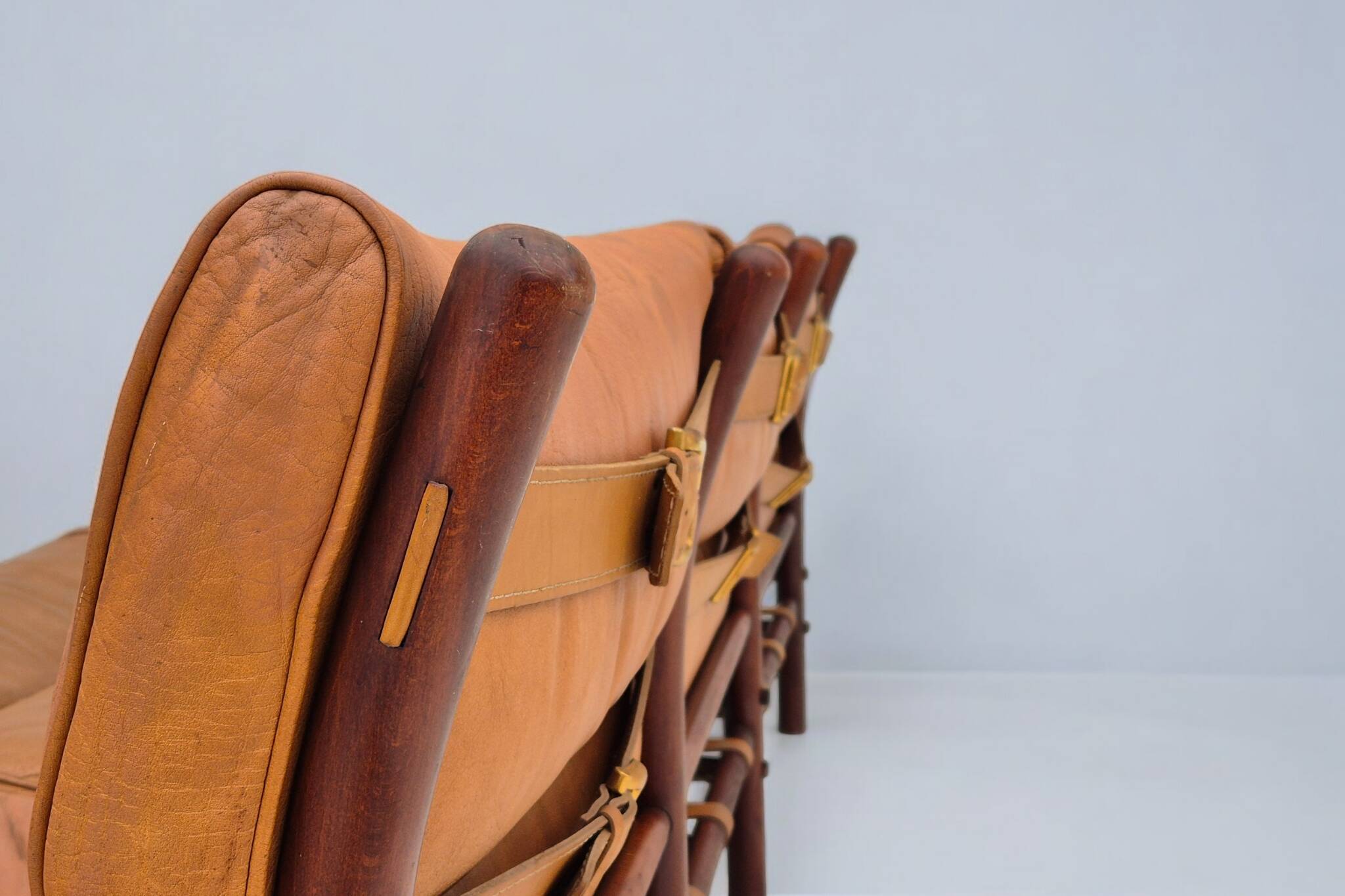 1960s, Scandinavian design by Arne Norell, sofa, model "Kontiki", original condition, leather, beech.