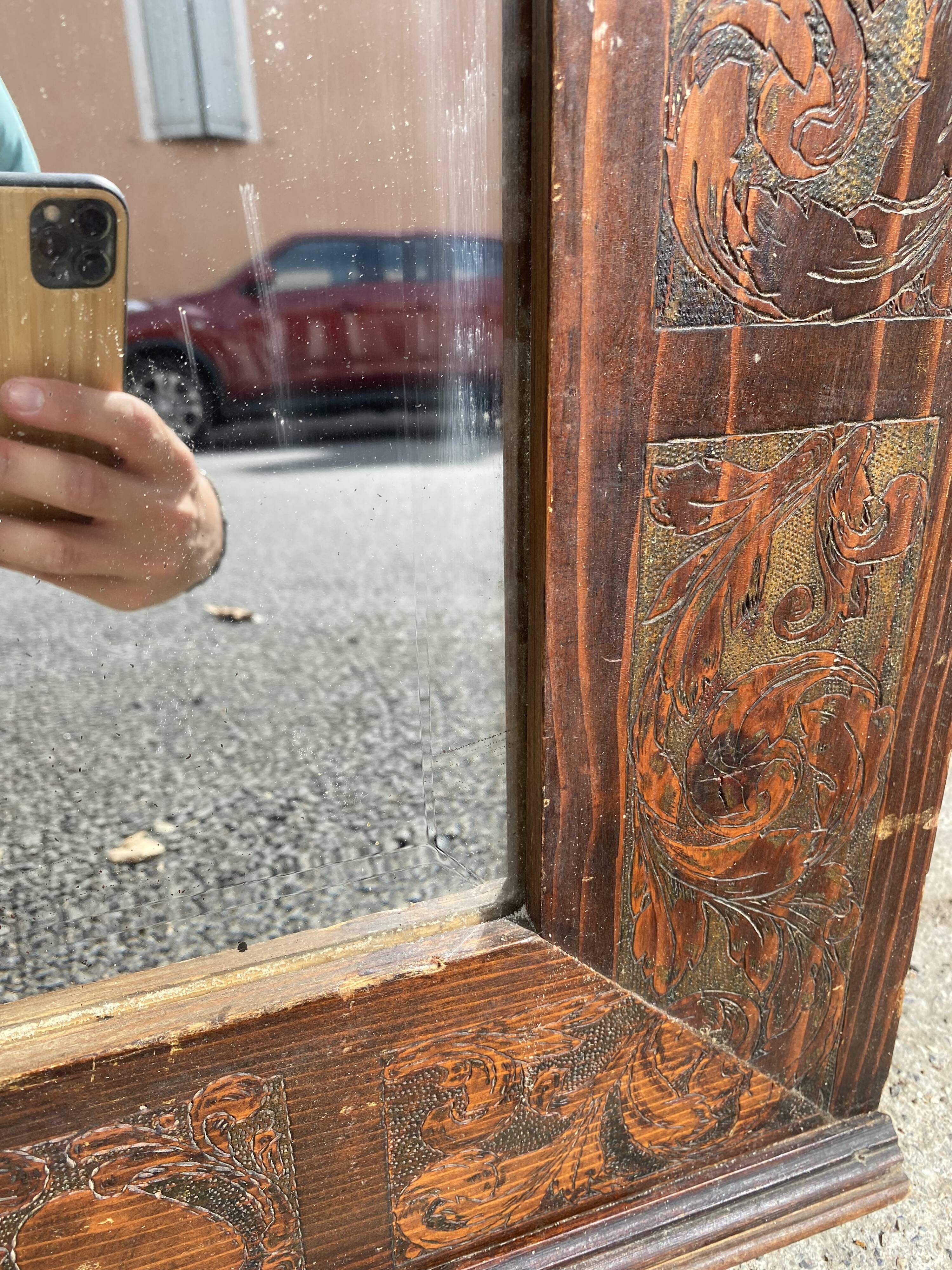 Beveled mirror wooden frame