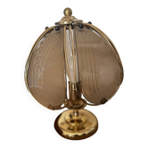 Vintage Hollywood Regency brass and smoked glass lotus table lamp – 19