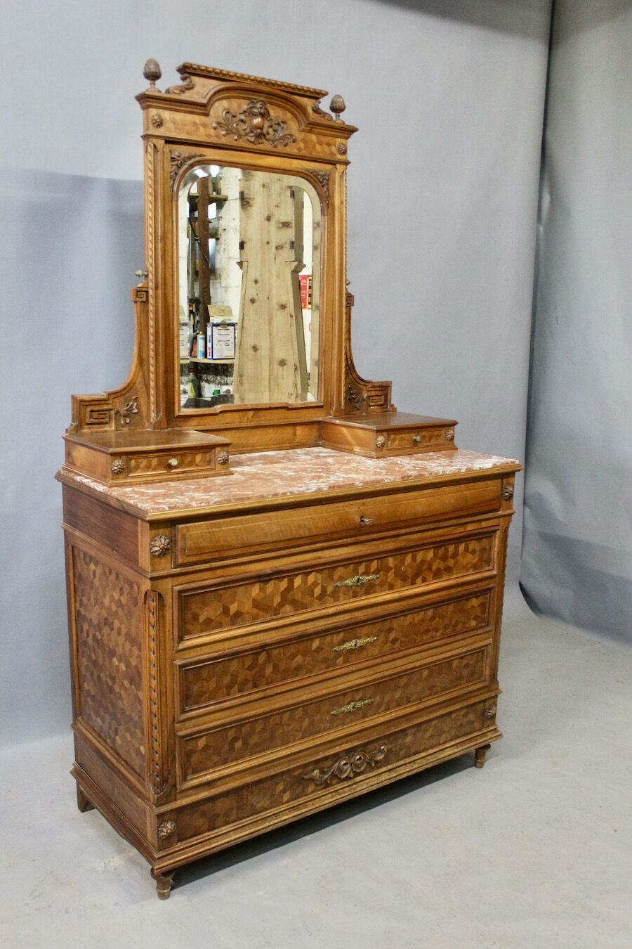 Coiffeuse Marquetée à 5 Tiroirs Et Psyché 1925