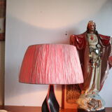 Table lamp in rafia and ceramic black pink 1950