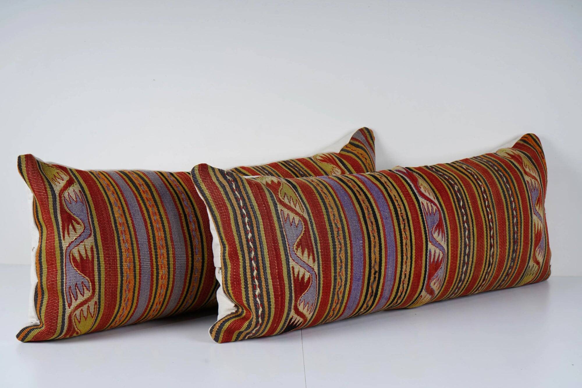 Set of 2 vintage kilim cushion covers 41x102 cm