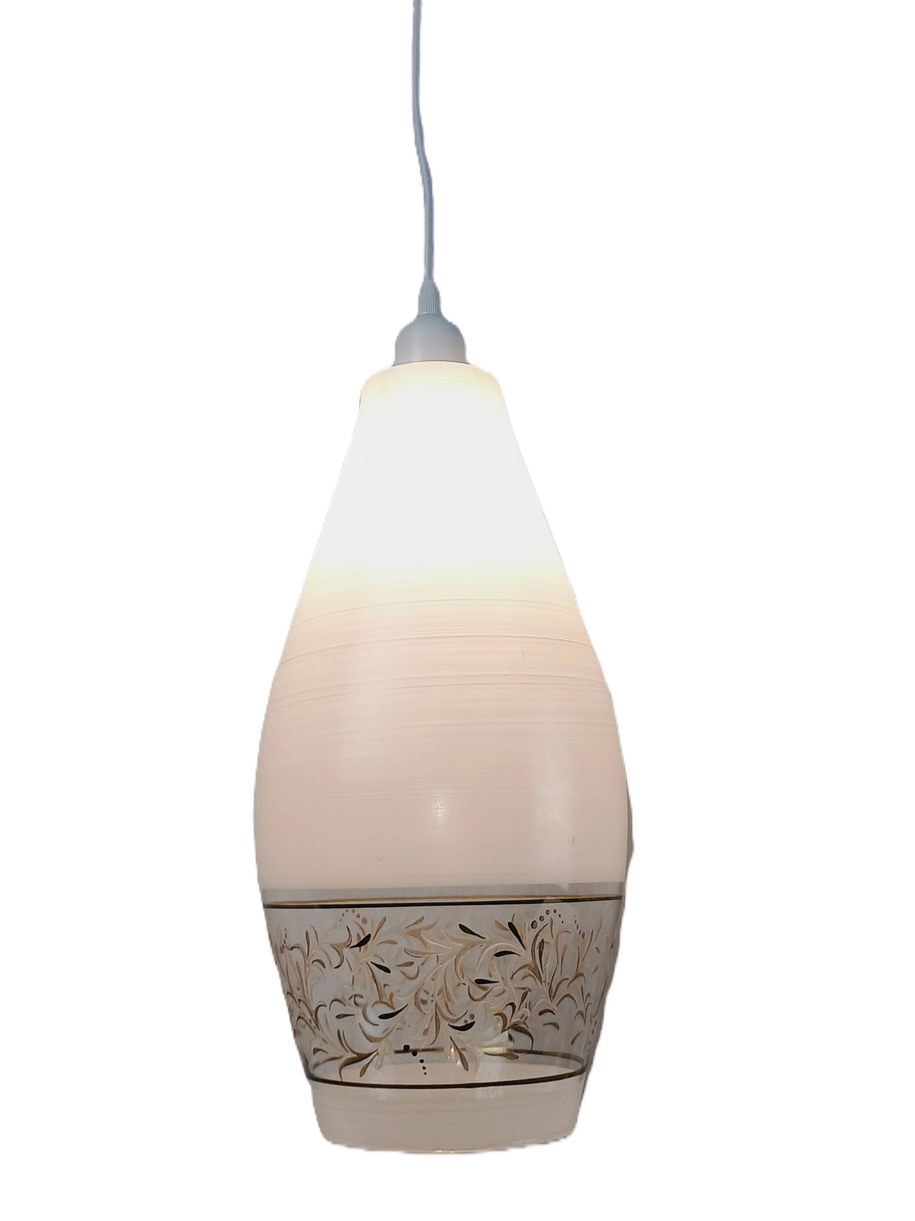 Lunel vintage textured glass pendant light, 1960s French design