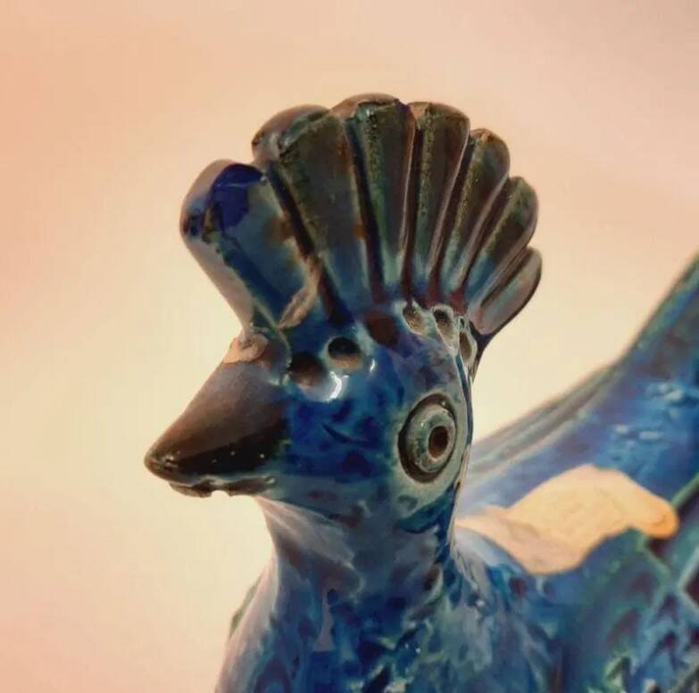 Pair of vintage peacock statues, Aldo Londi for Bitossi, Rimini blu series.