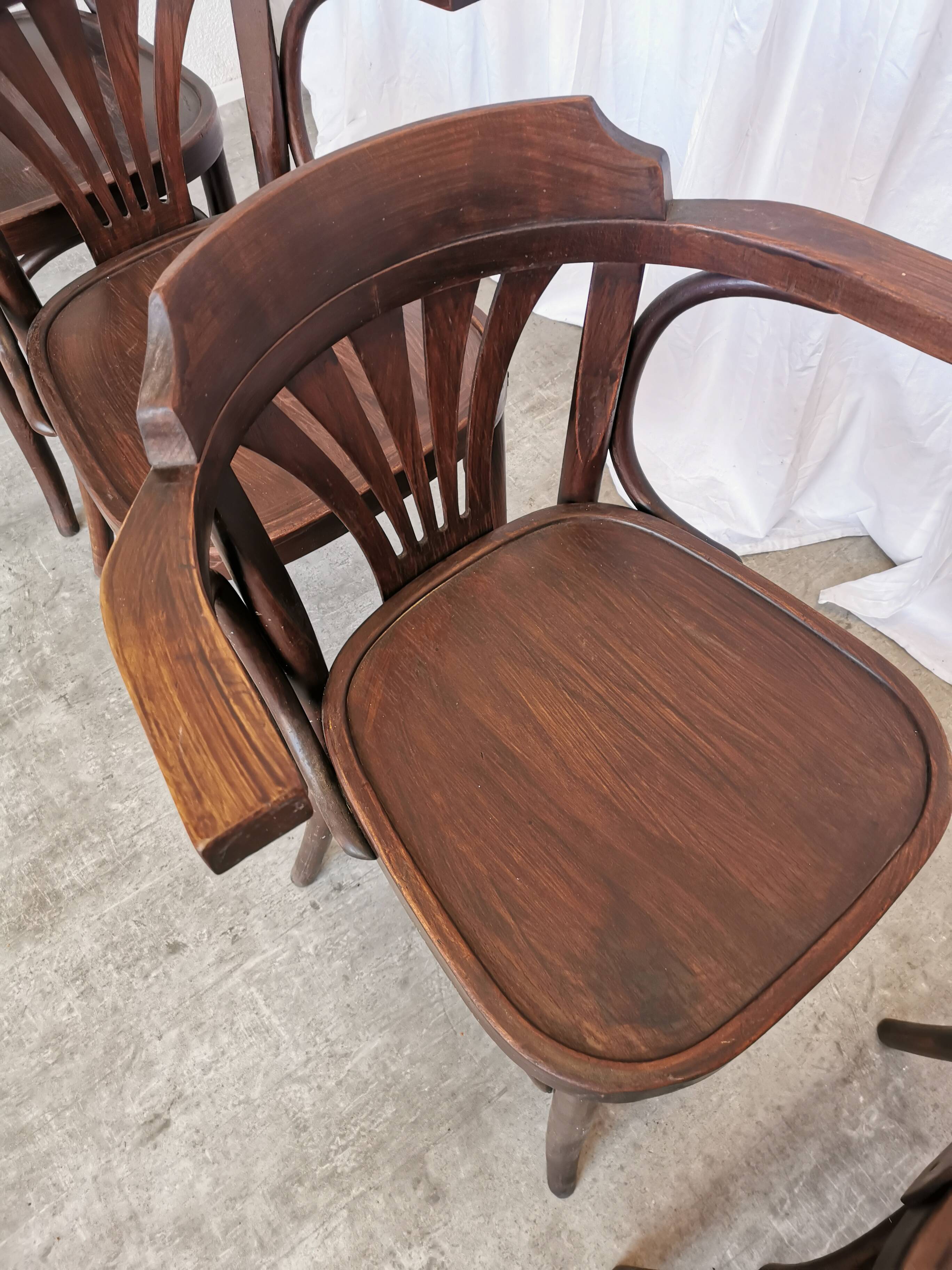 Set of 4 Vintage Bentwood Dining Chair: Mid-Century Thonet Style Armchair