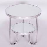 Restored Bauhaus Small White Table, Kovona, Chrome, Czechia, 1930s