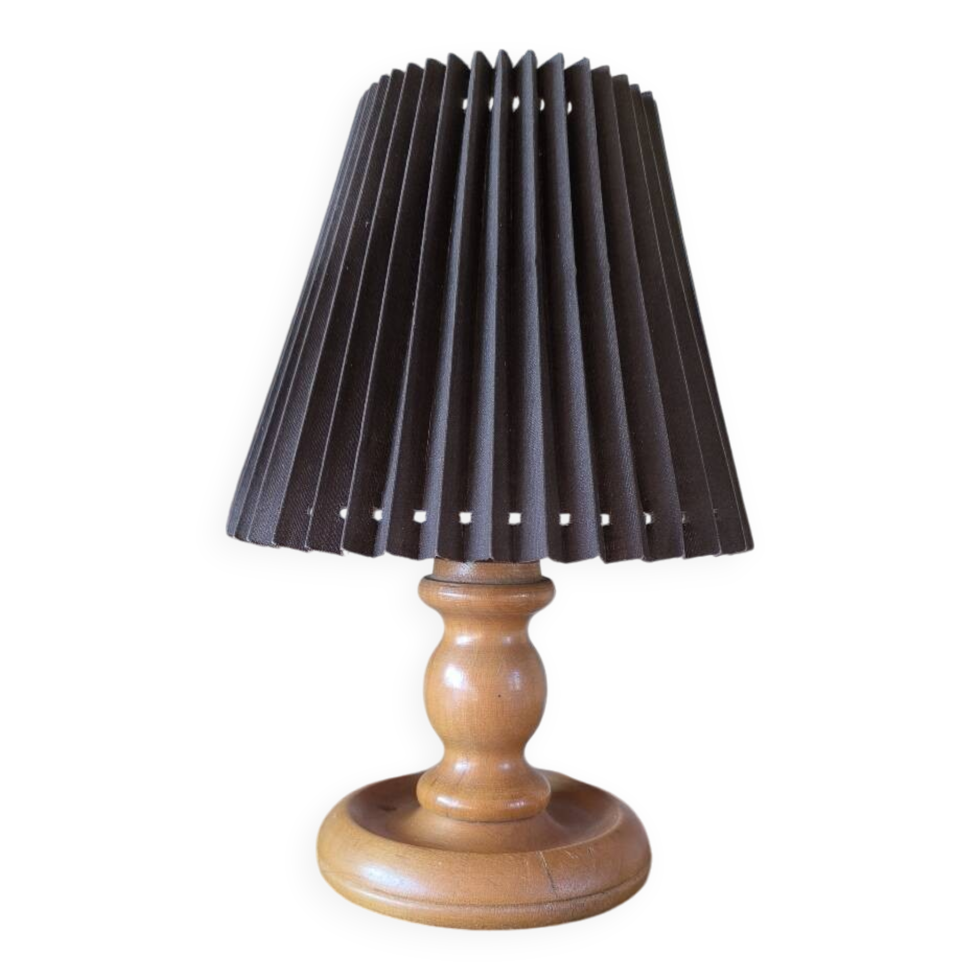 Turned wood table lamp