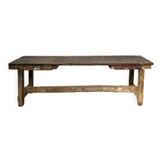 Primitive wooden workbench with original patina