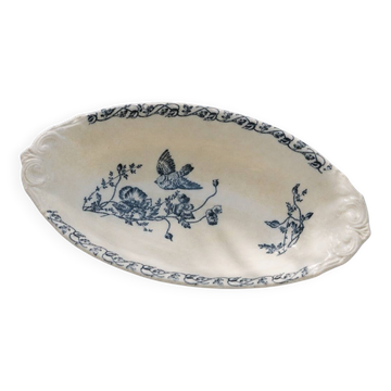 Plat terre de fer à l'oiseau du XIXe siècle signé Onnaing "Coquelicots"