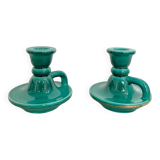 Pair of vintage enamelled ceramic candlesticks – Made in France